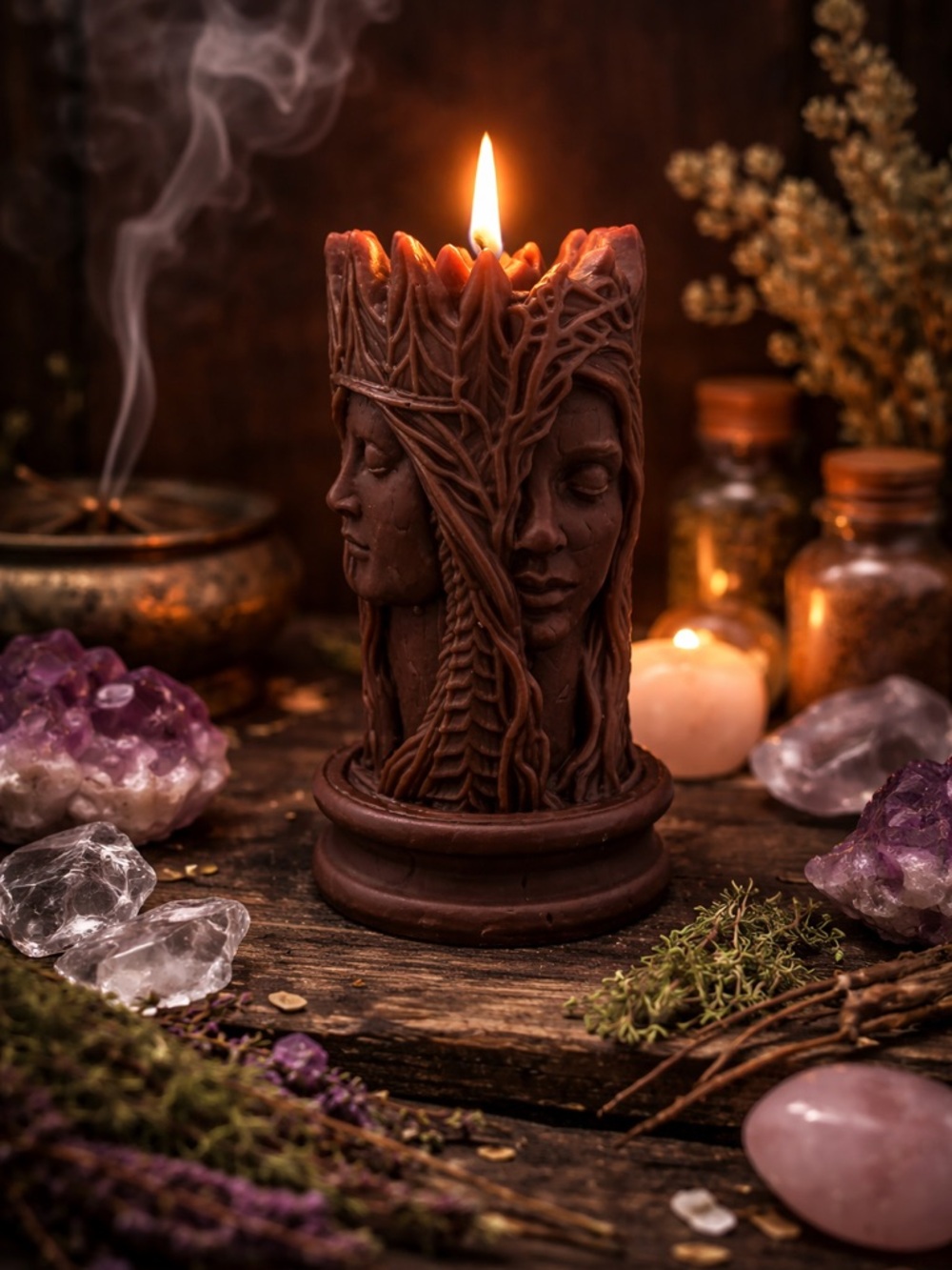Handcrafted Brown Goddess Face Decorative Scented Candle - Home Accents